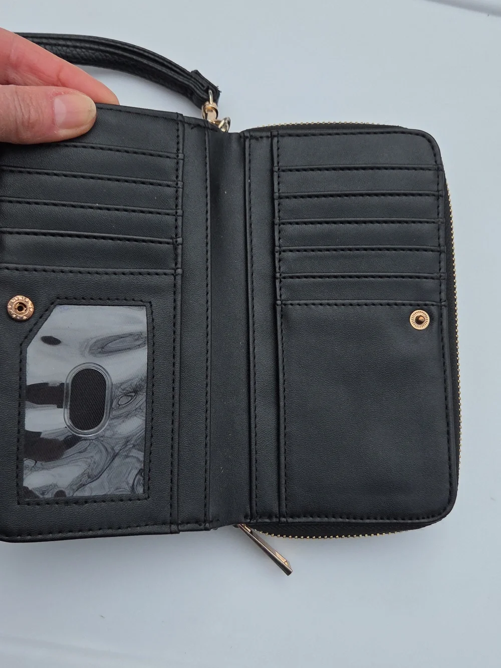 Pebbled Black Wristlet Clutch Wallet Faux Leather Casual Safe Zipper Compartment